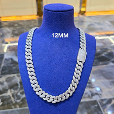 12mm Silver Tone Iced Out Cuban Link Chain Necklace White Crystal Pavé Box picture