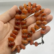 Antique Old Carnelian Stone Carving Gemstone Melon Shape Beads Necklace picture