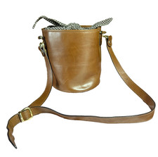 Vintage 1990s Italian Brown Leather Bucket Purse Scarf Tie Florence Italy NWOT picture