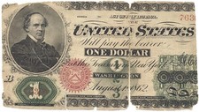 UNITED STATES banknote $1 1862 missing pieces and tape repairs VG Very Good picture