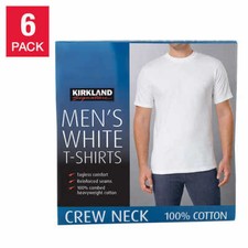 Kirkland Men's 6-pack White 100% Cotton Crew Neck T-shirt S M L XL XXL 3XL picture