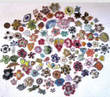 VERY RARE LOT Antique Vintage Sari APPLIQUES 10 PC HANDMADE GLASS BEADS picture