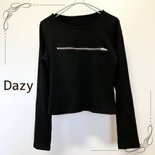 Dazy Front Zipper Ribbed Knit Top Black Long Sleeve Gothic Y2K Size XL A-021 picture