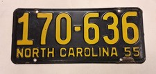 Vintage 1955 North Carolina License Plate Tag #170-636 Original Collectable picture