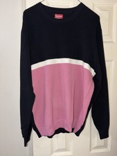 Supreme FW17 Split Pique Crewneck Black/Pink Size Large picture