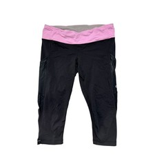 LULULEMON Cut The Crop Leggings in Black Vintage Pink Size 8 Side Pocket #W6B52S picture