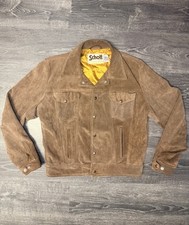 Vintage Schott NYC Suede Leather Trucker Jacket USA Size 42 Brown Rancher picture