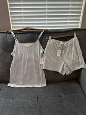 NWT Soma Cool Nights PJs Size S Cami Tank Short Set Destin Stripe Gray Ivory  picture
