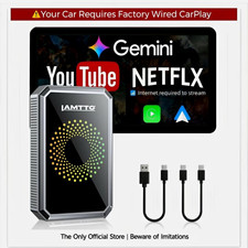 Wired CarPlay to Wireless Adapter -Stream Netflix/YouTube/TikTok & Gemini AI on picture