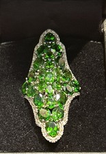Carol Brodie Rarities Pave Emerald & White Crystal Silver Band Knuckle Ring Sz 7 picture