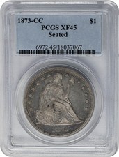 1873-CC Seated Liberty Dollar $ XF45 PCGS 951781-1 picture