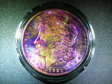 AU+ MICRO S 1921-S MORGAN SILVER DOLLAR BEAUTIFUL TONING COLLECTOR GRADE 2275 picture