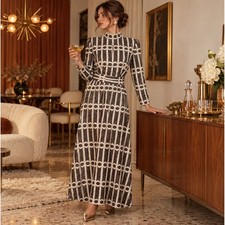 Vintage 60s Hostess Dress Metallic Sparkle Maxi Retro Glam XS S 70s Geometric picture
