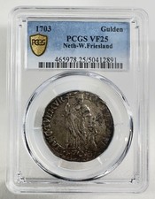 1703 Netherlands West Friesland Silver 1 Gulden PCGS VF25 KM#97 picture