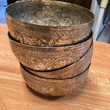 Antique Thai Burmese Silver Persia Middle Eastern Tin Fine Art Set Of 4 picture