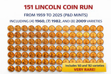 1959-2025 (P&D) 151 coins Lincoln cents BU + (7) 1982 and (4) 1960 varieties picture