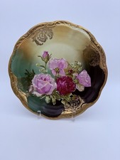 Antique O&E.G. Royal Austria Rose Plate 8.5” Hand Painted Green Gold Porcelain picture