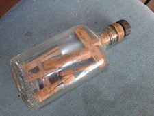 Folk Art HAND CARVED Wood WHIMSEY Bottle w/TOOLS 1937 DATE Signed SHICKLEY, NEB picture