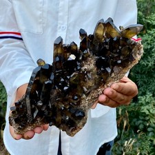 3.4LB Natural quartz obelisk smoked yellow crystal pillar energy picture
