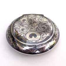 Antique Swiss Niello Silver Pillbox Peacock Huguenin 875 84 Zolotnik Russian picture