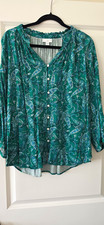 J. Jill Women’s Green Paisley V-Neck Button Front 3/4 Sleeve Blouse XL picture