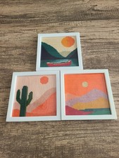 Handmade Set of 3 Framed Finished Cross Stitch Landscapes Desert, Sea, Mountain picture