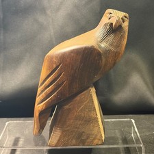 Vintage Hand Carved Wood Eagle Figurine Rustic Folk Art Bird Sculpture Brown picture