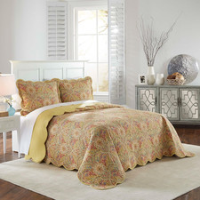 Swept Away Modern Farmhouse Paisley 3-Piece Reversible Quilt Bedding Bedspread S picture