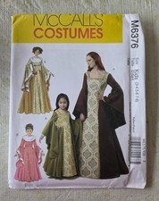 M6376 McCalls Girls Princess Renaissance Medieval Costume Dress Size 3-8 Uncut picture