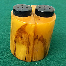 Vintage 1930s Art Deco Marbled Butterscotch Bakelite Half-Moon Salt & Pepper Set picture