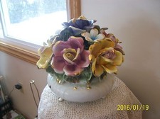 Capodimonte VTG.  White Porcelain Center Piece Flower Bouquet Footed Bowl Italy picture