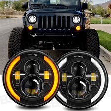 Pair DOT 7 Inch Round LED Headlights Hi-Lo Beam For Jeep Wrangler JK TJ CJ LJ A+ picture