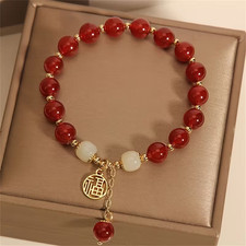 2PCS Cinnabar Four Leaf Clover Beaded Bracelet Lucky Jewelry Gift for Women picture