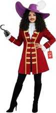 Women`s Pirate Costume Adult Captain Hook Caot Hat Wig S-XL Halloween Peter Pan picture