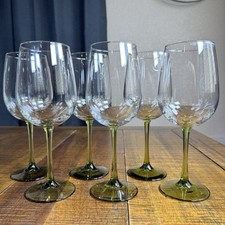 Set Of 6 Pier 1 9.25”Olive Green Stem Wine Glasses (4 Sets Available) Dead Stock picture