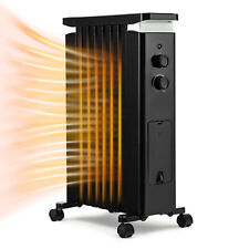 1500W Oil Filled Radiator Heater Electric Space Heater w/ 3 Heat Settings Black picture