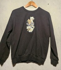 Vintage Stacked Cat Crewneck Women's Med Black Grandma Cozy Kittens Kittycat picture