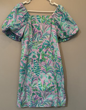 Lilly Pulitzer Floral Shift Dress Puff Lettie Purple Iris Green Blue Zip 2 NWT picture