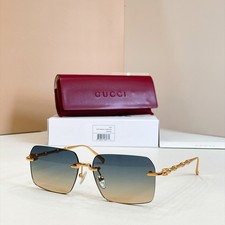 Gucci GG2731 Rimless Square Sunglasses Gold Blue Brown Gradient 59-15-145MM NEW picture