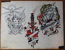 Christian Warlich Traditional Vintage Style Sailor Tattoo Flash 12.5 x 16.5