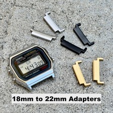 Casio A158WA-1 Band Adapters 18mm to 22mm Converters Stainless Steel Watch Mods picture