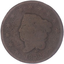 1822 (P) Coronet Large Cent About Good AG See Pics O156 picture