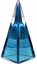 Blue Teal Art Glass Obelisk 12” Swedish Scandinavian MCM Sculpture Decor picture