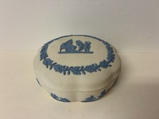 Vintage Wedgwood Blue on White Jasperware Group With Cage Scallop Trinket Box picture