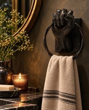 Global Views Fist Hand Towel Ring Holder Black Brutalist Style Vintage Rare picture