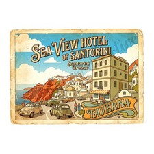 Luggage Hotel Sticker Label, Santorini Greece, Exclusive Retro Design 5