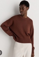 New Quince 100% Organic Cotton Boyfriend Crew Sweater Large Redwood Brown picture