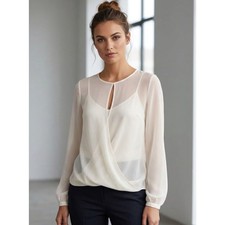 New NY Collection Crossover Sheer Blouse White Women's Size Large picture