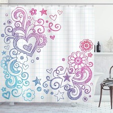 NEW Ambesonne Love Shower Curtain, Heart Swirled Sketch on Checkered Notebook picture