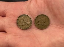 NICE LOT 1857 & 1858 FLYING EAGLE PENNIES UNCLEANED AMERICAN COIN ESTATE OLD US picture